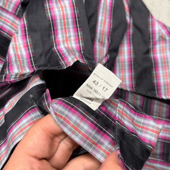 Eton Contemporary Dress Shirt Black & Pink Plaid Pattern 43 17 XL - Picture 8 of 8